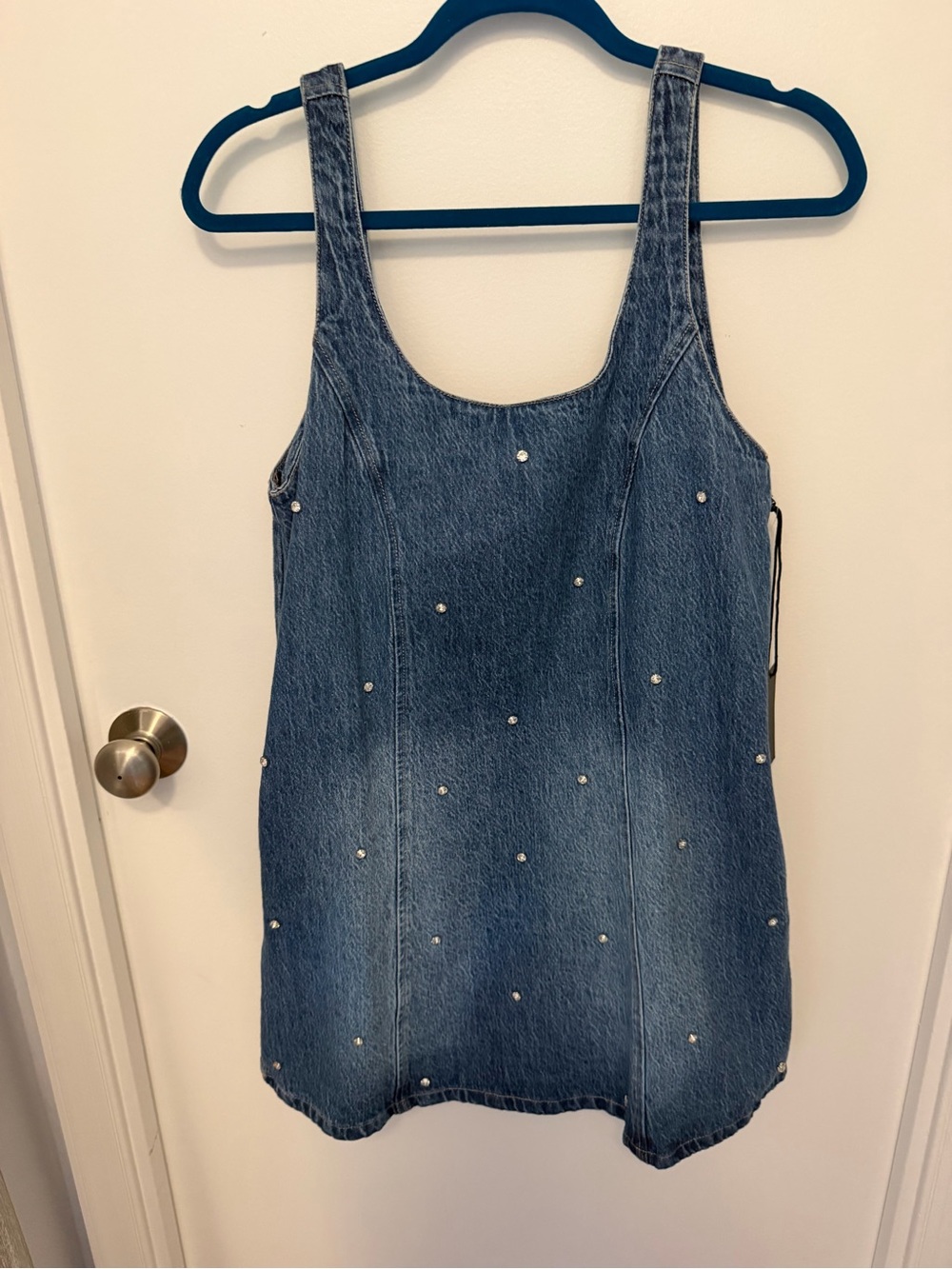 Blank NYC Blue Denim Mini Dress with Stud Accents